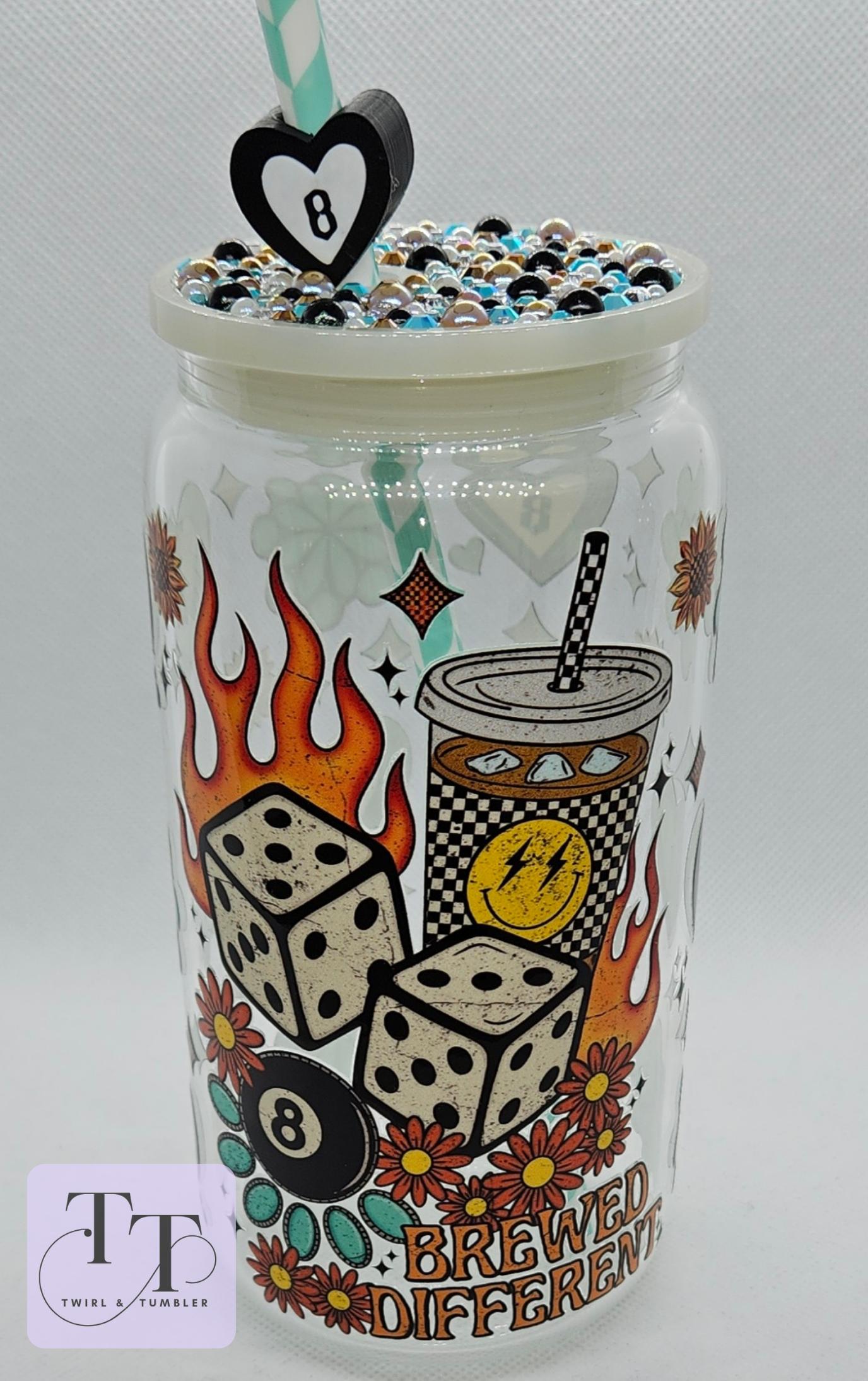 "Brewed Different" 16oz UV DTF Tumbler with Bling Lid