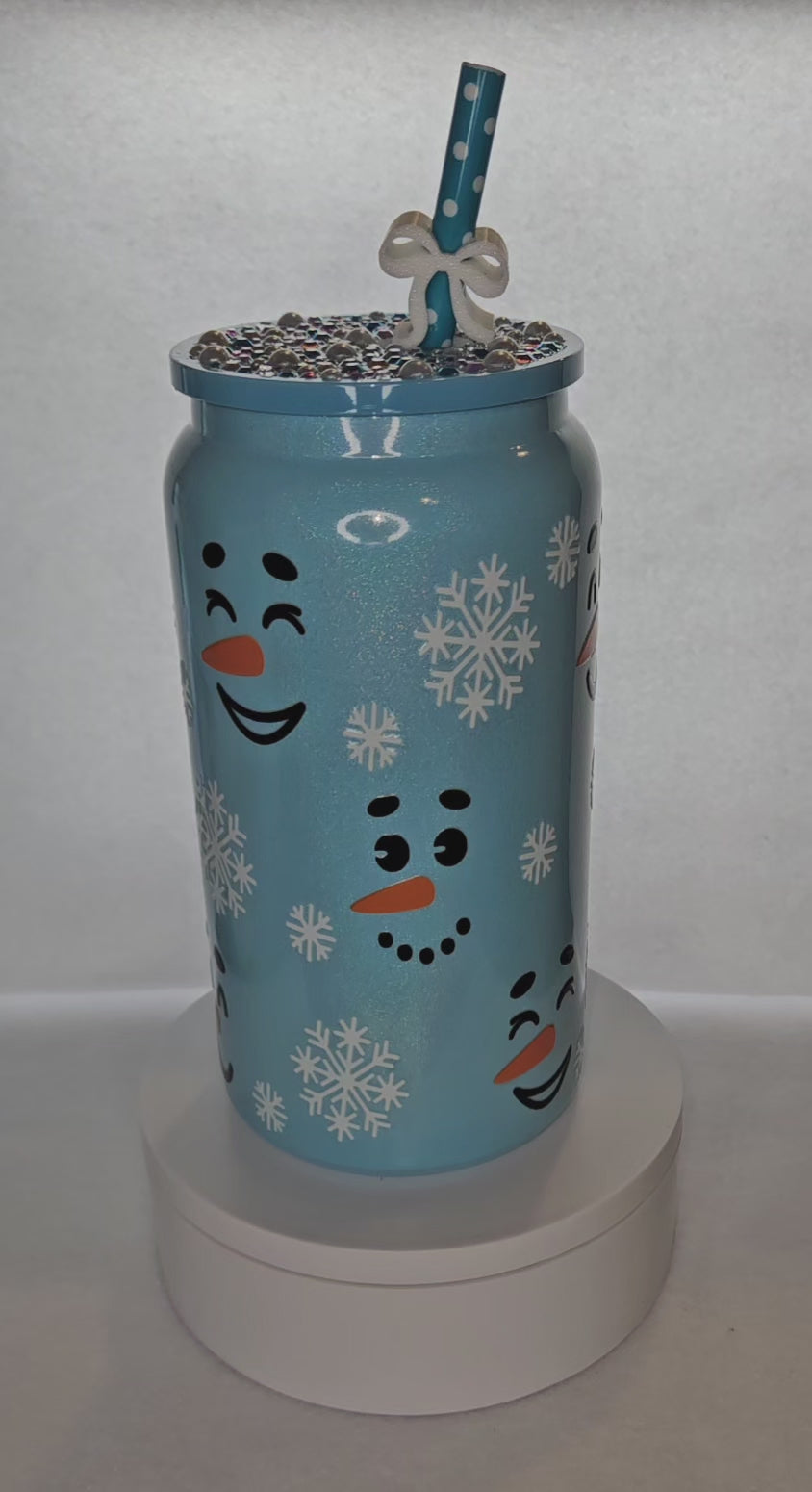 Snowman Faces and Snowflakes With Bling Lid