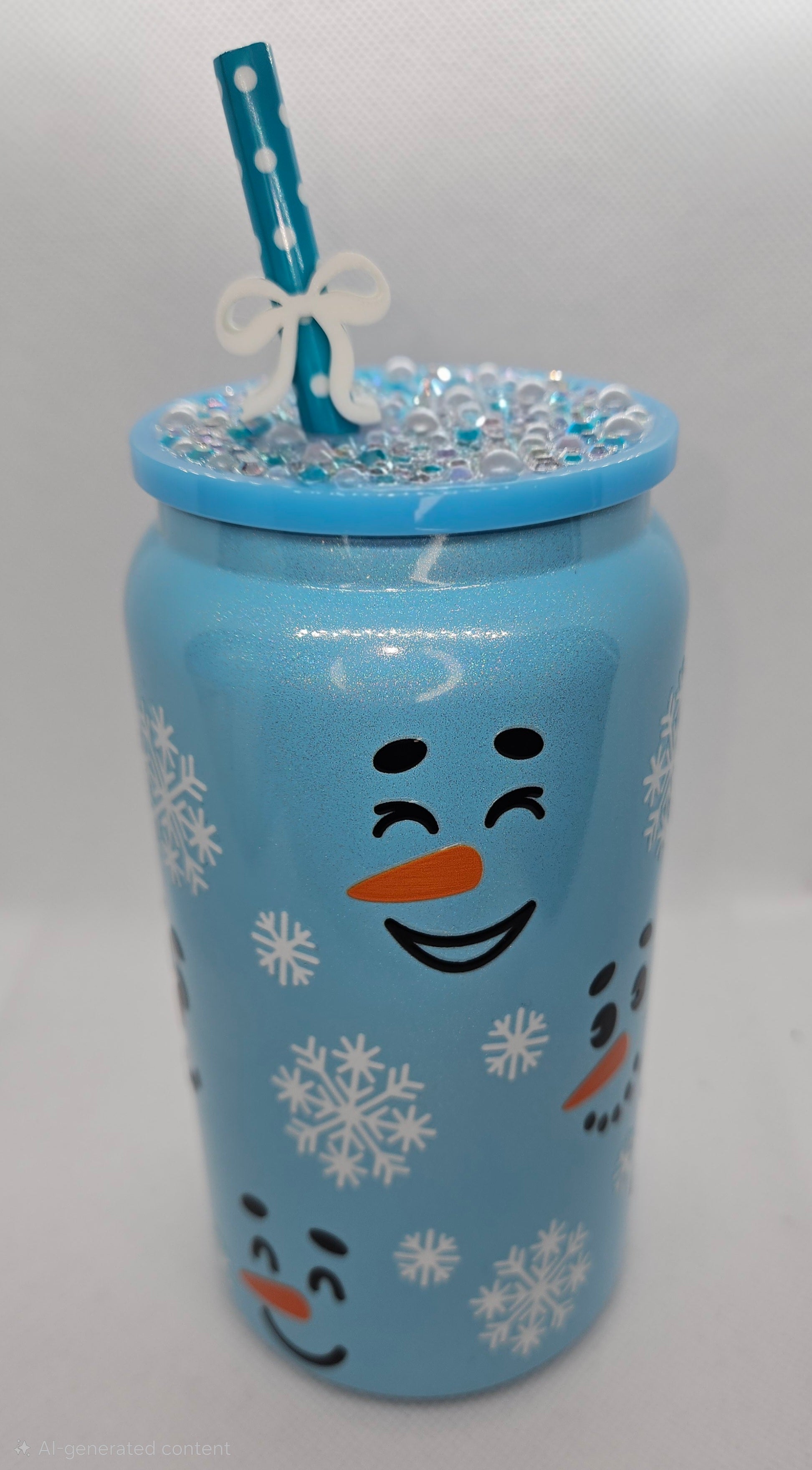Snowman Faces and Snowflakes With Bling Lid