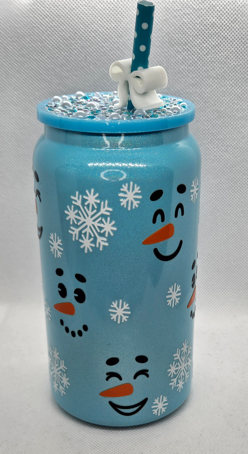 Snowman Faces and Snowflakes With Bling Lid
